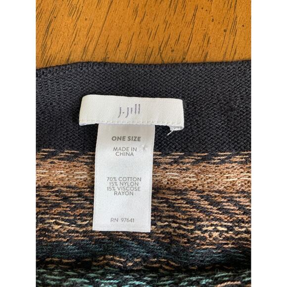 J Jill Black Brown Teal Fair Isle Aztec Poncho Pullover Sweater One Size - Picture 4 of 10